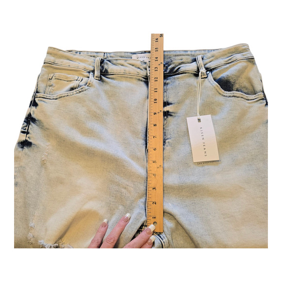 Risen Jeans Light Acid Wash Womens 2XL Straight Leg High Waist Crop Distressed - Picture 14 of 15